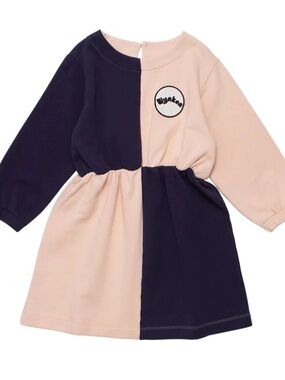 Girls Colorblock Navy & Blush Casual Dress with Patch Detail